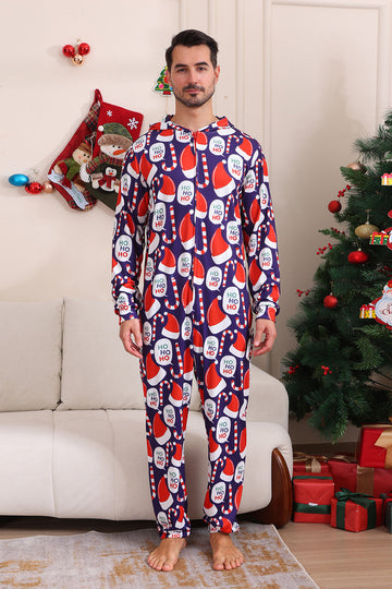 Conjunto de pijama azul oscuro Conjunto de pijama familiar con estampado de sombrero rojo
